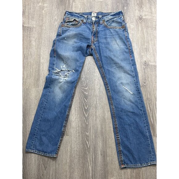 True Religion Jeans  Men's Size 33 Flare Distressed Outdoor Denim Blue - Picture 1 of 10